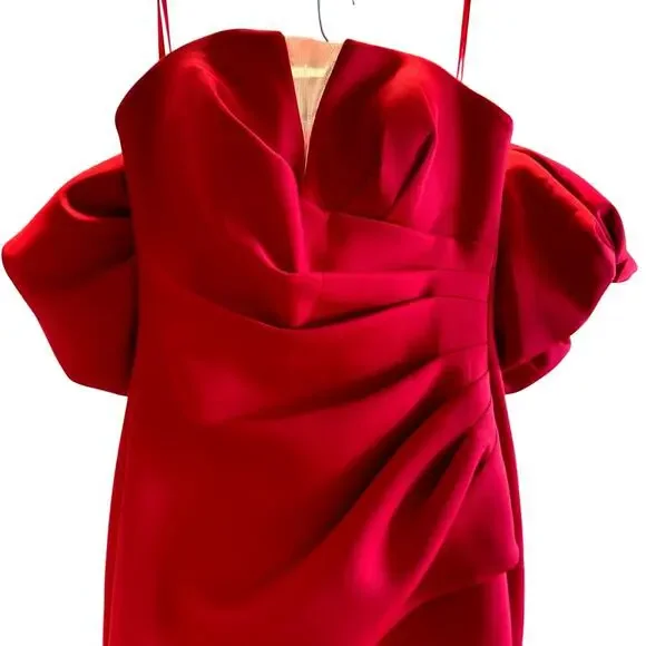 Jovani Red Dress Size 14 XL Puff Sleeve Lucky Gown Black Tie Formal Slit NWT - Picture 6 of 11